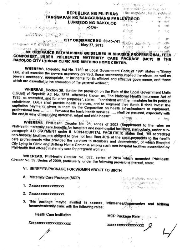 CITY ORDINANCE NO.08-15-741, SERIES OF 2015 – (FOCUS ON HEALTH AND ...